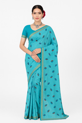 AGANTUK FASHION Printed Saree with Attached Blouse Chiffon Saree(Light Blue)