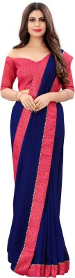 FIERTE Dyed, Solid/Plain, Self Design Bollywood Cotton Silk Saree(Blue)