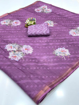2SD gratitude Floral Print, Printed, Self Design, Digital Print Daily Wear Cotton Linen, Linen Saree(Purple)