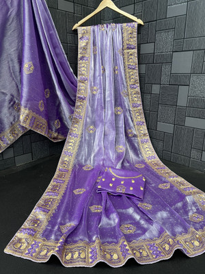 Mikhushop Embroidered Bollywood Jimmy choo Saree(Purple)