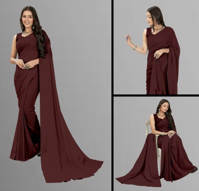 kashvi sarees Solid/Plain Bollywood Georgette Saree(Brown)