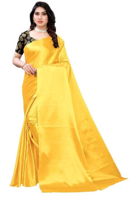 Arpita Fashion Solid/Plain Bollywood Pure Silk Saree(Yellow)