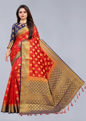 Perfect Wear Woven Banarasi Cotton Silk Saree(Multicolor)