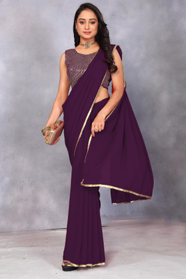 MYSTERY BOX Solid/Plain Bollywood Georgette Saree(Purple)