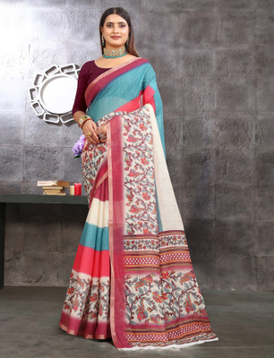 ASHTA Printed Kanjivaram Pure Cotton, Cotton Linen Saree(Magenta)