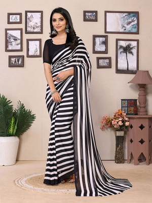 Moda Rapido Printed Daily Wear Georgette Saree(Black)