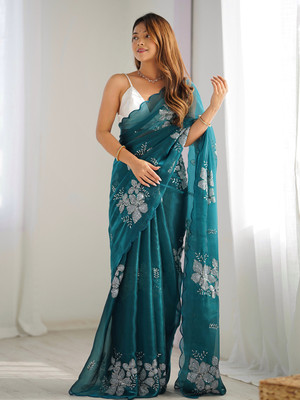 Tasrika Embroidered Bollywood Silk Blend Saree(Blue)