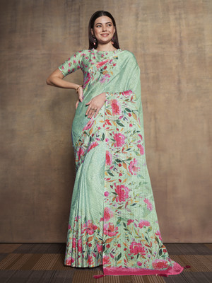 RekhaManiyar Digital Print Bollywood Chiffon Saree(Blue)