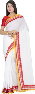 KALPANASAREE Embroidered Bollywood Pure Cotton, Cotton Silk Saree(White, Red, Yellow)