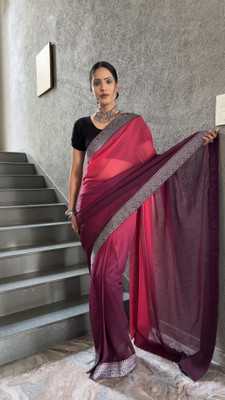 HouseOfCommon Solid/Plain Bollywood Georgette Saree(Multicolor)