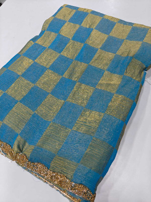 Vragi Embellished Bollywood Chiffon Saree(Dark Blue)
