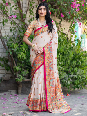 ANOUK Printed Daily Wear Silk Blend Saree(Cream)