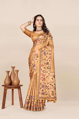 VASTRA VILLA Floral Print Bollywood Art Silk Saree(Orange)