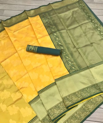 Nimidiya Woven Kanjivaram Pure Silk, Art Silk Saree(Mustard, Green)