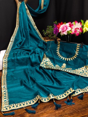 KENOFY SAREES Embroidered Bollywood Silk Blend Saree(Light Green)