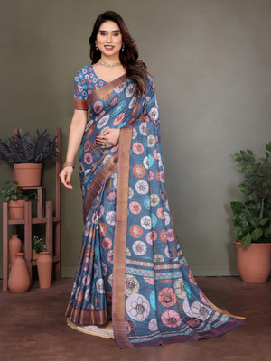 Soor Panchi Self Design Handloom Cotton Linen Saree(Blue)