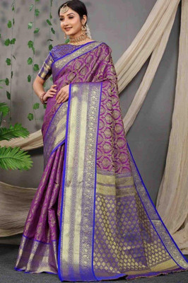 SGF11 Self Design Handloom Art Silk Saree(Purple)