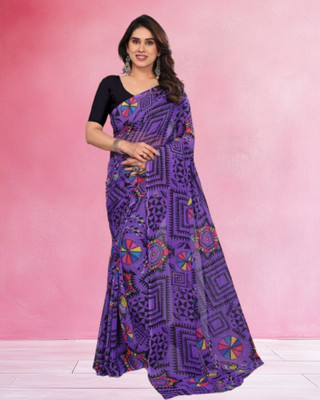 Jayu Printed Leheria Georgette Saree(Purple)
