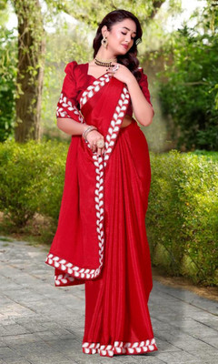 jayant creation Embroidered, Solid/Plain Bollywood Georgette Saree(Pack of 2, Red)