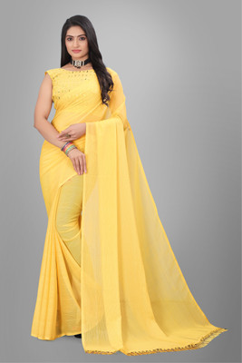 Paras Creation Woven, Solid/Plain Bollywood Georgette Saree(Yellow)