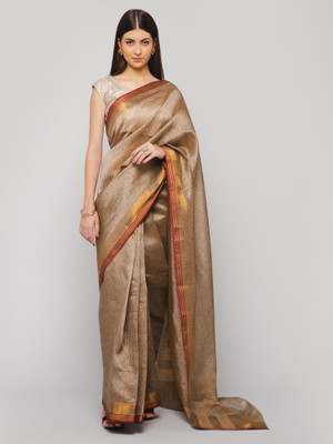 Winza Designer Solid/Plain, Woven Mysore Silk Blend Saree(Grey)