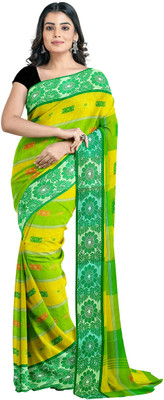 PRANATI ENTERPRISE Printed, Woven Tant Pure Cotton Saree(Yellow, Green)