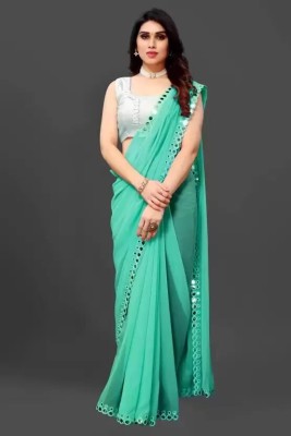 BHAGYAWATI CREATION Self Design, Solid/Plain, Printed, Floral Print, Graphic Print, Embroidered, Digital Print Bollywood Georgette Saree(Light Blue)