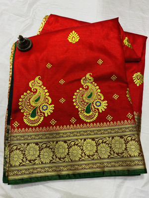 SHOPEEZY TEX FAB Self Design Banarasi Silk Blend Saree(Red)