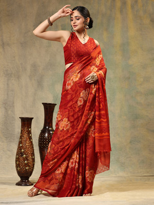 GOPINATH WEAVES Digital Print Daily Wear Chiffon Saree(Red)