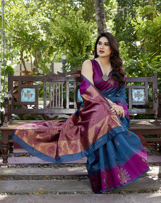 YASHIKA Woven Daily Wear Cotton Silk Saree(Blue)