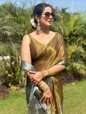 GHOSH TEXTILE Solid/Plain Handloom Cotton Linen Saree(Black)