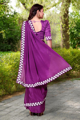 LAVYANSH CREATION Embroidered, Woven, Solid/Plain Bollywood Georgette Saree(Purple)