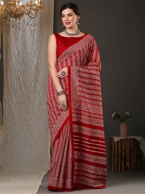 ANOUK Printed Daily Wear Silk Blend Saree(Red)