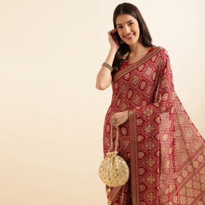 RekhaManiyar Printed Bollywood Pure Silk Saree(Maroon)