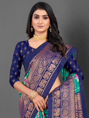 Sareemall Printed Daily Wear Silk Blend Saree(Dark Blue)