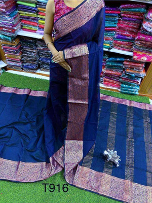 AMIT STORE Self Design Handloom Cotton Silk Saree(Blue)