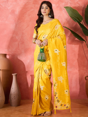ShopGlobal Woven Mysore Polyester Saree(Yellow)