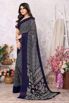 YASHIKA Floral Print Daily Wear Georgette Saree(Blue)