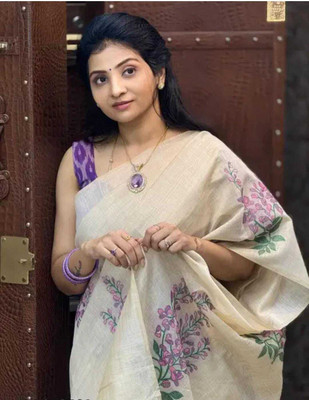 AARADHYA Digital Print Bollywood Cotton Linen Saree(Multicolor)