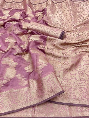 Surati Sarees Floral Print, Woven Banarasi Organza Saree(Purple)