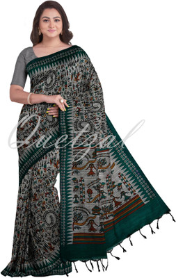 Quetzal Printed, Solid/Plain, Self Design Sambalpuri Pure Cotton Saree(Grey)