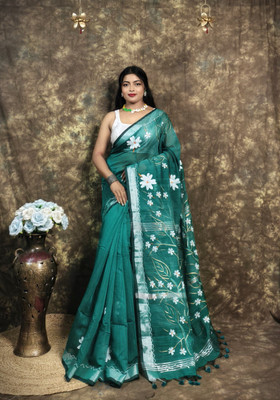 GulabiSaheba Printed Saree with Attached Blouse Cotton Silk Saree(Green)