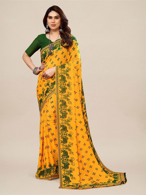 Moda Rapido Printed, Self Design Daily Wear Georgette Saree(Yellow)