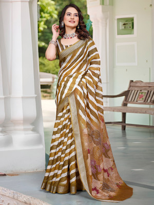 Tasrika Digital Print Chinnalapattu Cotton Linen Saree(Brown)