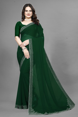 Manan Creation Embellished Bollywood Georgette, Chiffon Saree(Green)