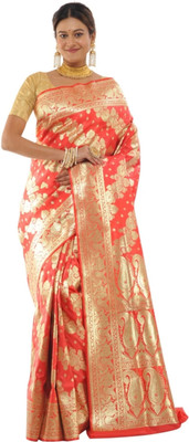 Dulhan Collection Woven Banarasi Pure Silk Saree(Orange)