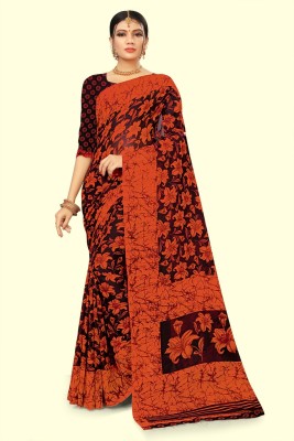 RUNAYA NX Printed Daily Wear Georgette Saree(Orange)