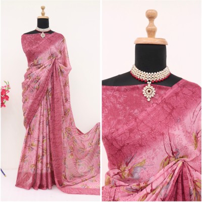 SkyCraftX Floral Print Daily Wear Chiffon Saree(Pink)