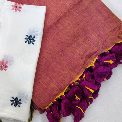 aangmi Self Design Handloom Khadi Saree(Purple, Yellow)