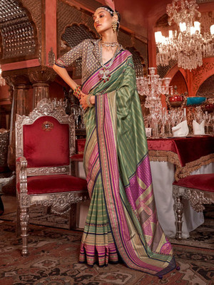 ANOUK Printed Banarasi Silk Blend Saree(Green)